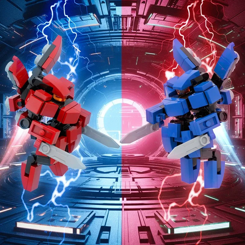 Hot MOC Mini Mech Red and Blue Robot Model Action Figure Building Blocks Kits DIY Creative Ornaments Toys DIY Assembly Gift