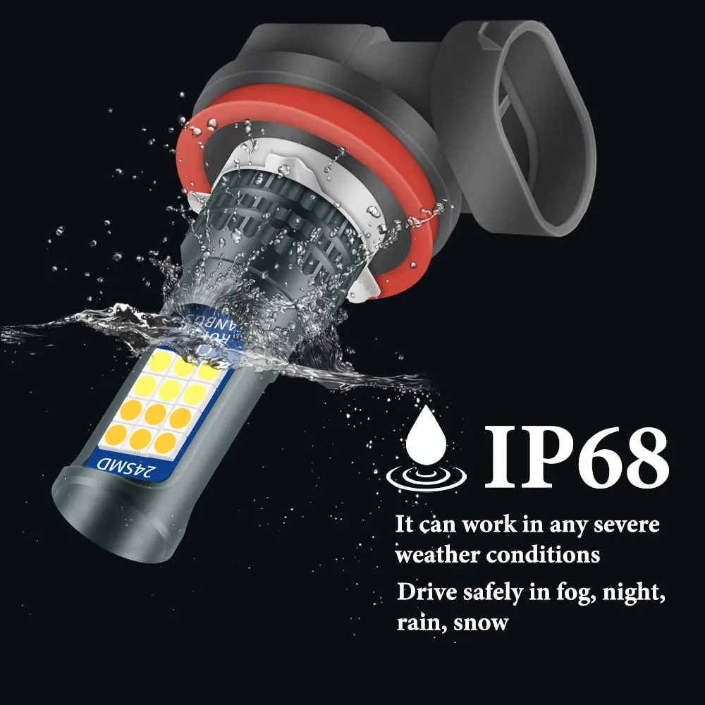 2 PCs Daul Color H7 H11 Led Fog Light 9005 HB4 3030 LED 24Smd 9006 HB4 Fog Lamps H4 Cars Headlight Bulbs 12V White Yellow