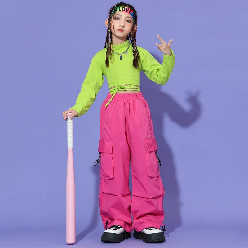 Trajes de escenario Kpop de colores fluorescentes para niñas, trajes de baile de Jazz, ropa fresca de Hip Hop, ropa de baile callejero para niños, XS8501