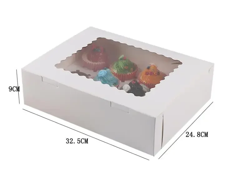 10pc 12 Cup Muffin Cupcake Box With Cake Tray Kraft Paper Cake Box Wedding Birthday Party Dessert Packaging Case Party Candy Box