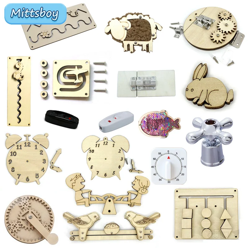 Busy Board Crib Pet Cradle Bottom Plate DIY Accessories Seesaw Switch Valve Wood Chips Square Round Educational Toy For Children