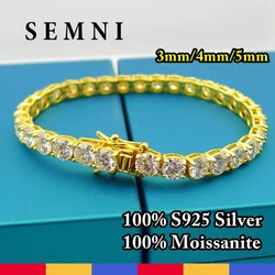 SEMNI 3mm 4mm 5mm D Color Moissanite Diamond Tennis Bracelet for Women Men 100% S925 Sterling Silver Gold Color Men's Gift