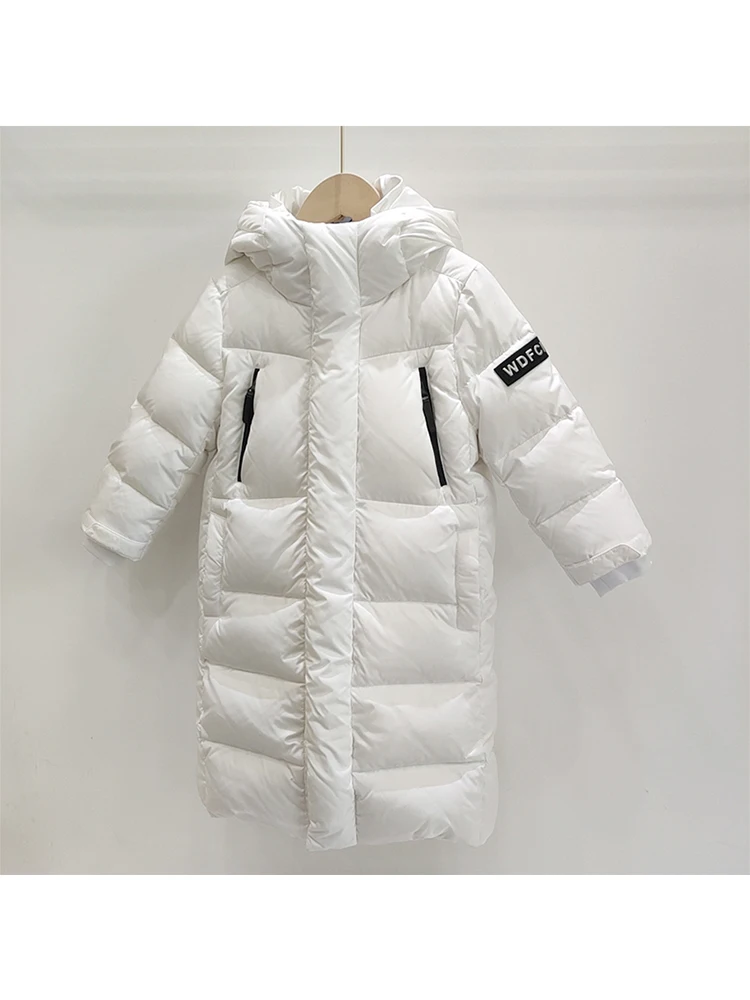 2022 New Children\'s Mid-Length Down Jackets Boys Girls Loose Thick Long Parkas Fashion Stand Collar Hooded Kids Winter Jackets