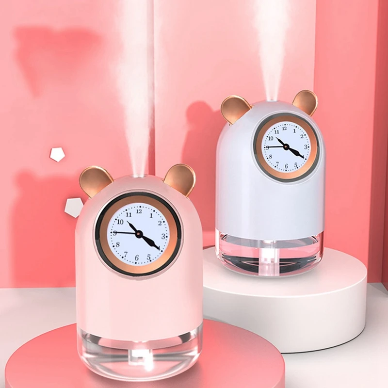 New Double Spray Cute Pet USB Mini Clock Humidifier Home Bedroom Mute Small Large Capacity