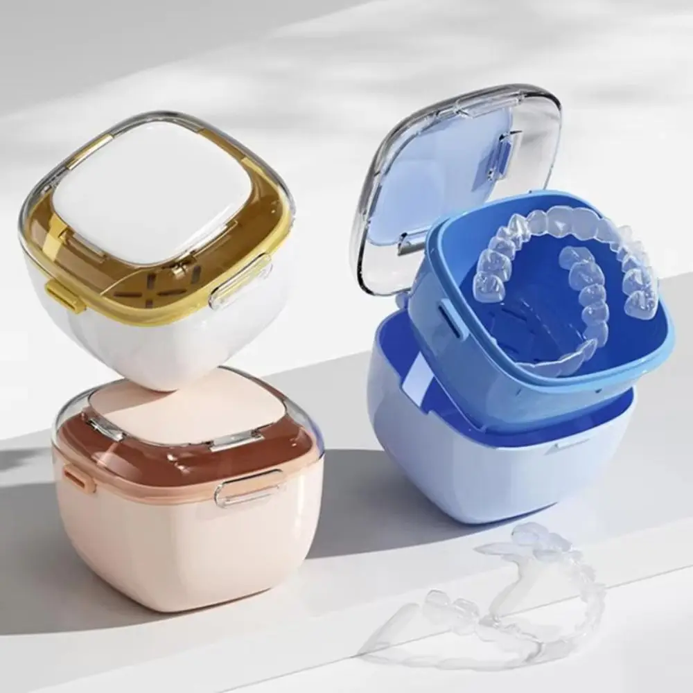 

Portable Double Layer Invisible Braces Box Draining Cleaning Box Denture Storage Box Soak Box Orthodontic Retainer Case