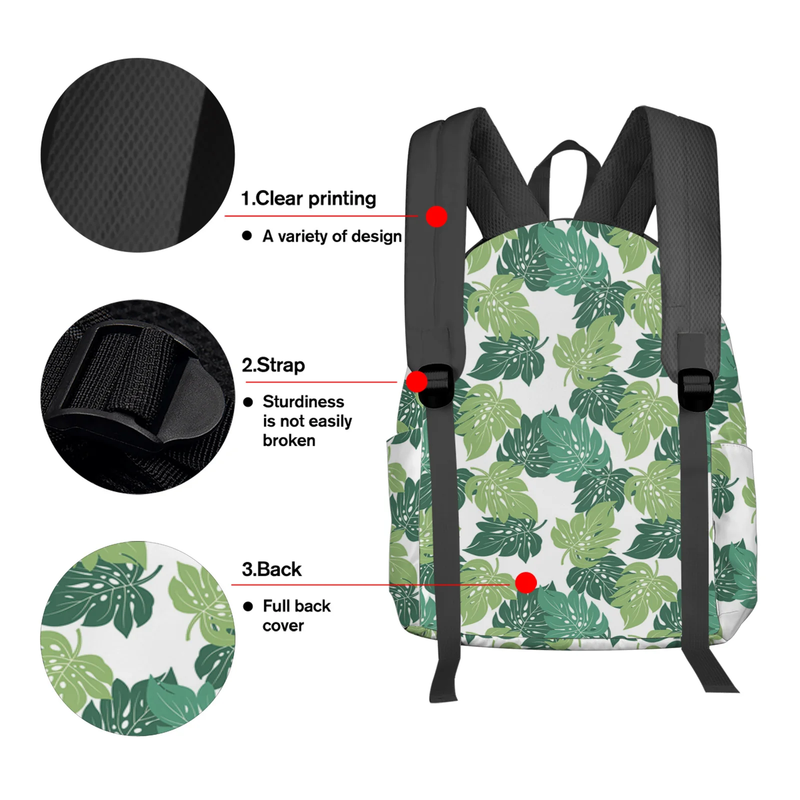 Monstera Green Tropical Plant Backpack Teenagers Student School Bags Laptop Bag Women's Casual Travel Backpack