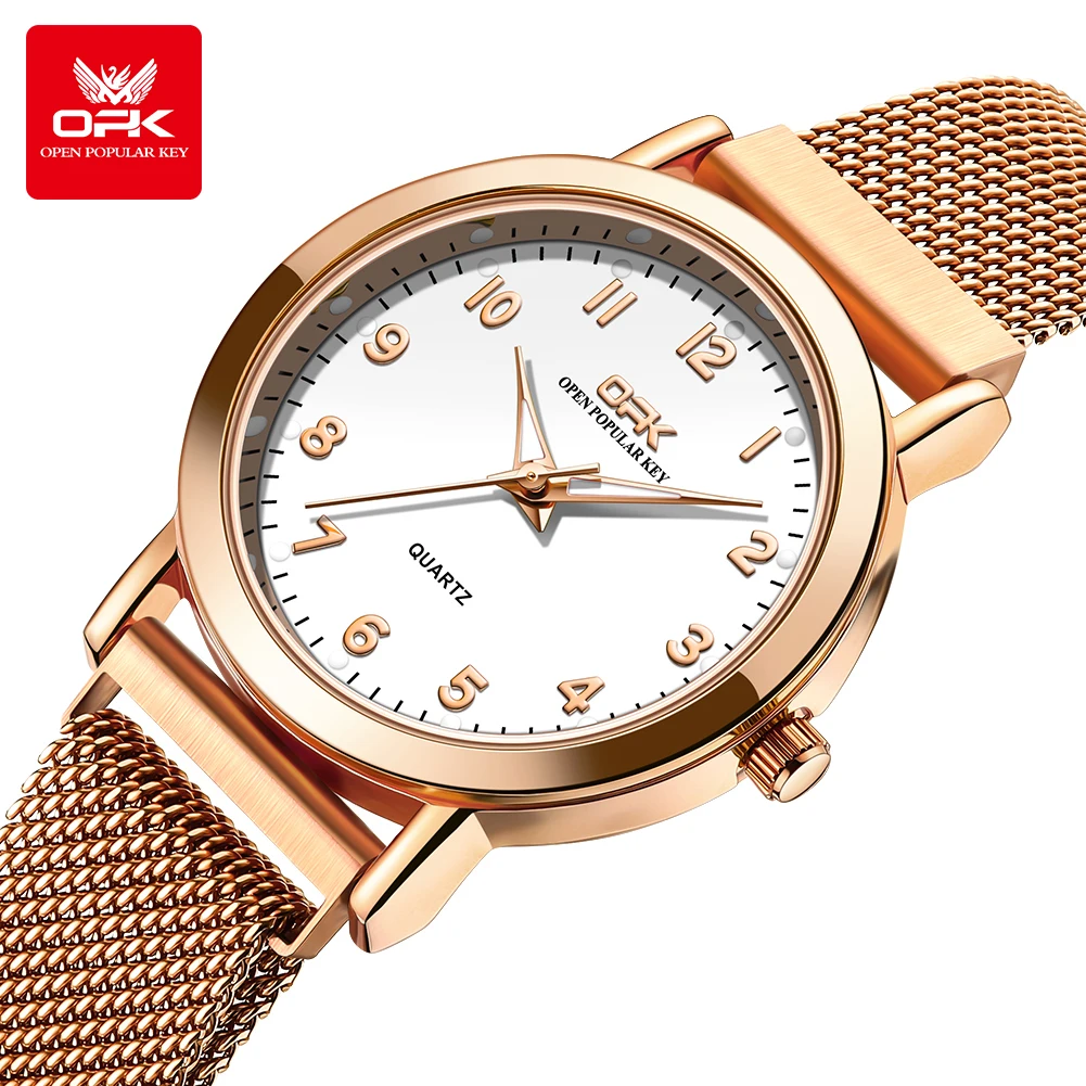 OPK 8115 Women Watch Fashion Business Simple Stainless Steel Mesh Belt Waterproof Luminous Women Watch Elegant Dress Women Watch