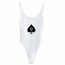 Queen of Spades sexy backless U-shaped camisole top solid color triangle tight jumpsuit