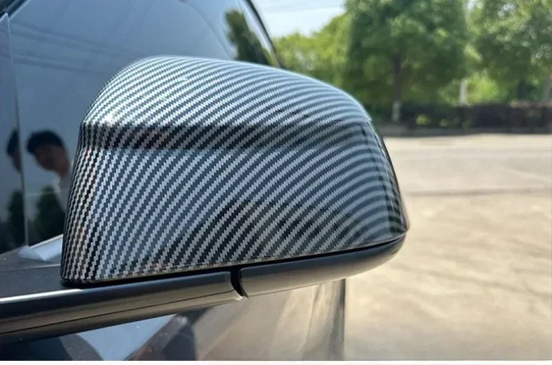 2 Stück Tesla Model YL / Y Juniper Carbonfaser Schwarze Seitenspiegelabdeckung ABS Schadensfreie Installation Schutzdekoration – Detail 10
