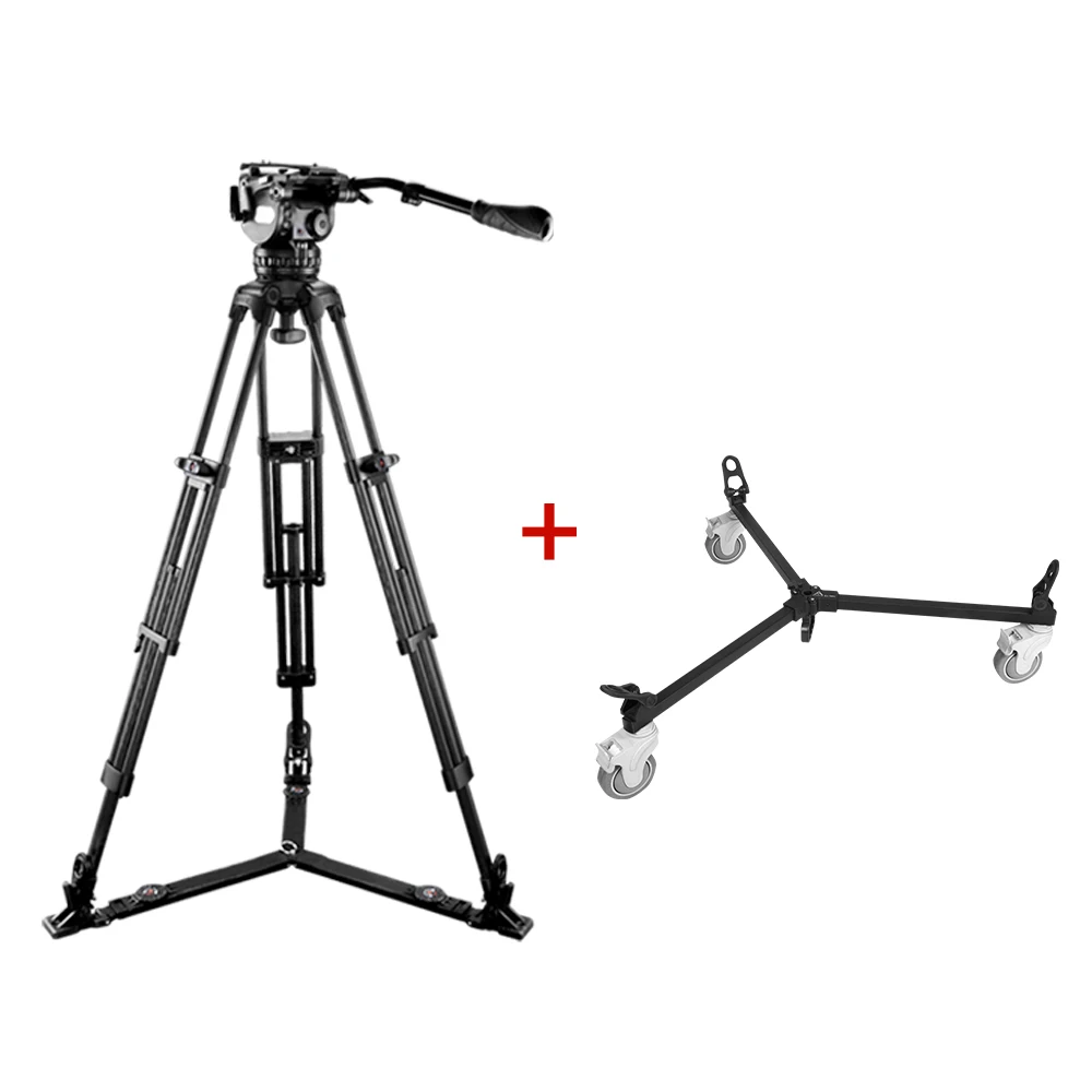 E-IMAGE EG15C2DK 100mm Bowl Heavy Duty Video Camcorder Tripod Stand With Wheel Dolly Kits