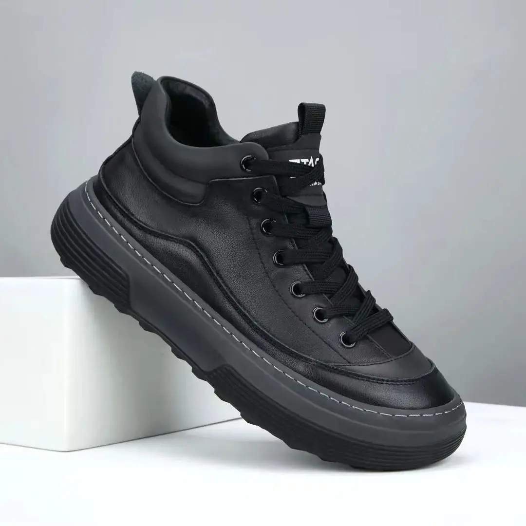 

Men's Casual Leather Plush Shoes Women Streetwear Lace-Up Boots Black Khaki Luxury Designer Sneakers For Autumn shoe