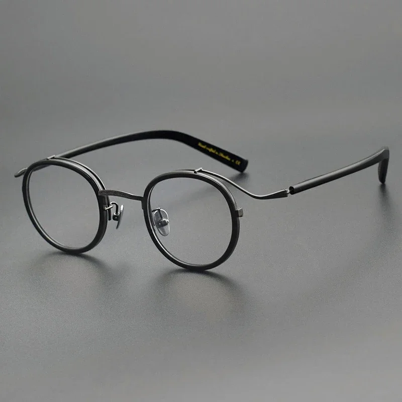 Black Gold Retro Pure Titanium Men Glasses Frame 2526 Fashion Round Myopia Optical Eyeglass Women Classics Prescription Eyewear