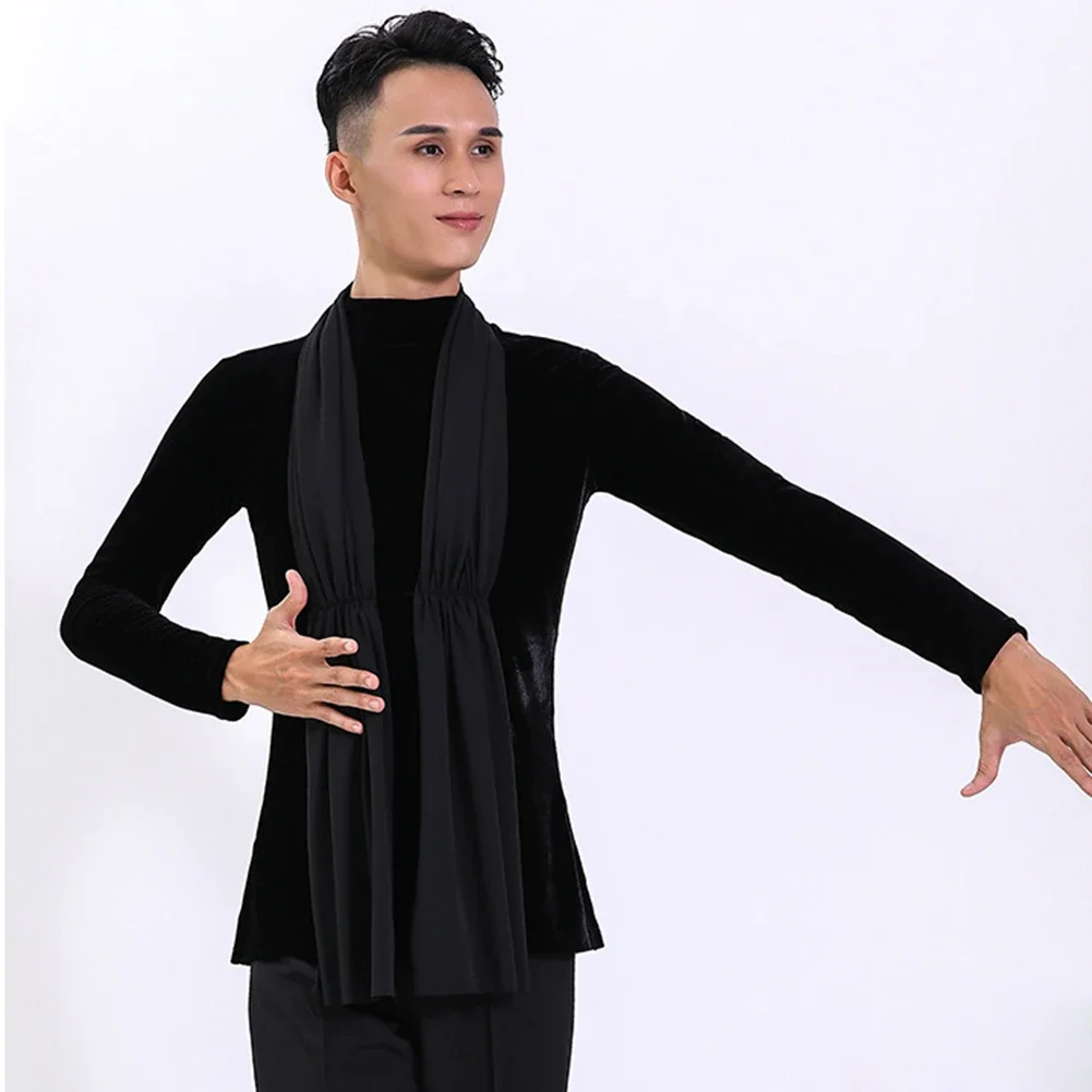 Latin Dance Shirts Men Polyester Long Sleeves High Collar Practice Tops Male Ballroom Cha Samba Dancing Clothes Dancewear