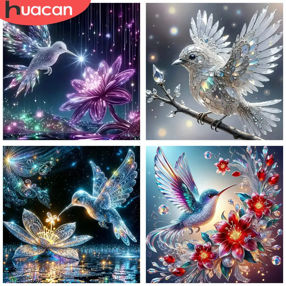 HUACAN 1 Stück Diamant-Gemälde, Kolibri und Blume, Strass, 5D-Diamant-Sticksets, 3D-Mosaik, Bild, Heimdekoration