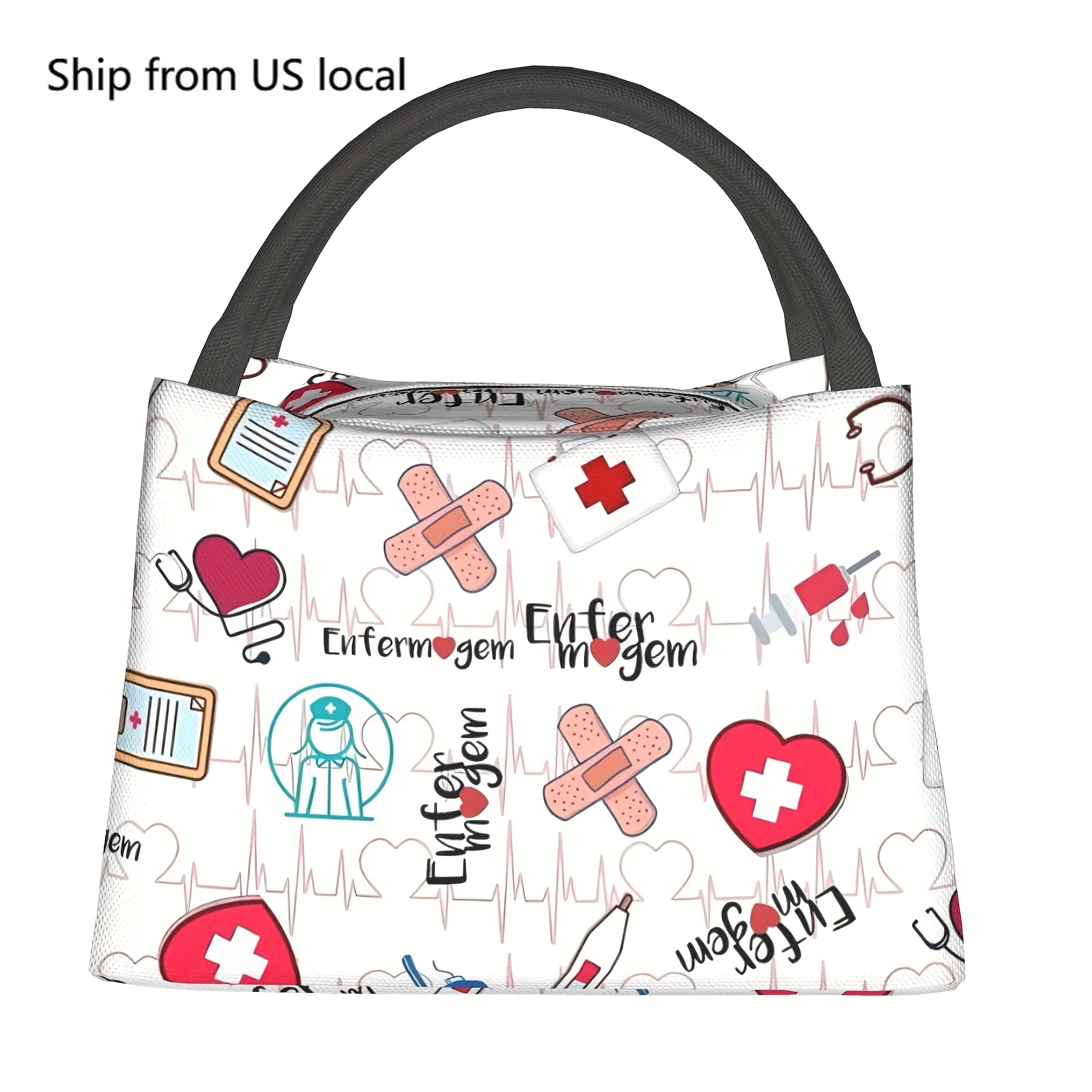 

1pc Electrocardiogram, Medical Item Pattern, Portable Reusable Refrigerated Bag, Insulated Lunch Bag, Essential Items For Campin