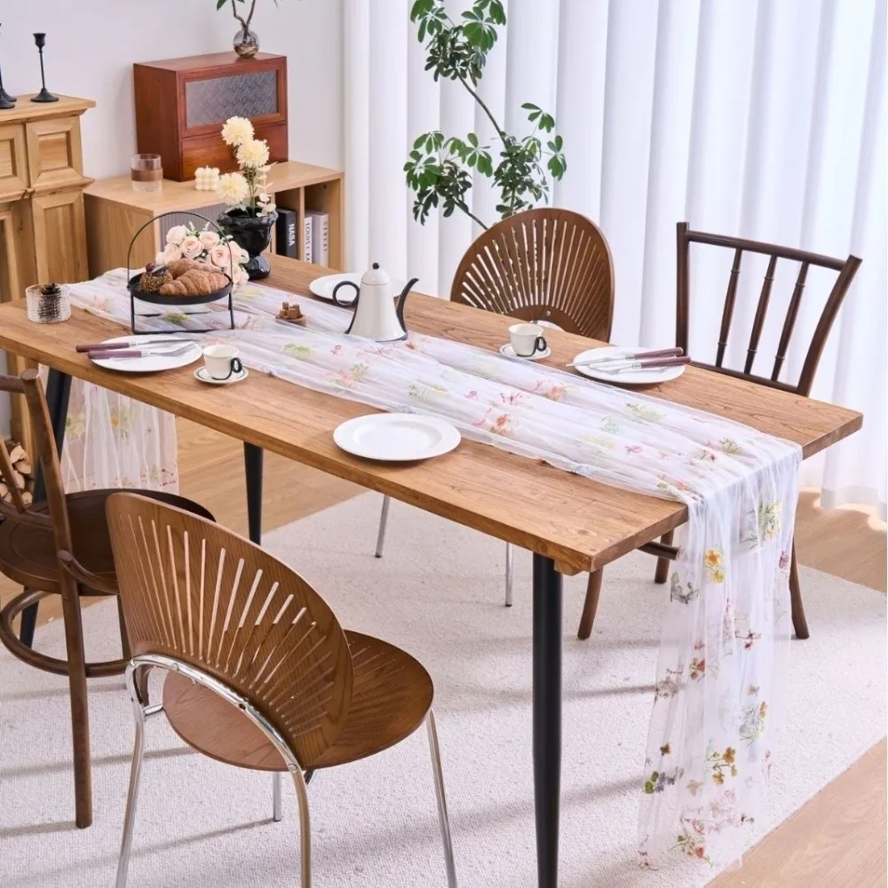 Embroidery Floral Table Runner Delicated 75x180 75x300 Lace Tulle Runner Flower Butterfly Table Cloth Decor for Bridal Shower