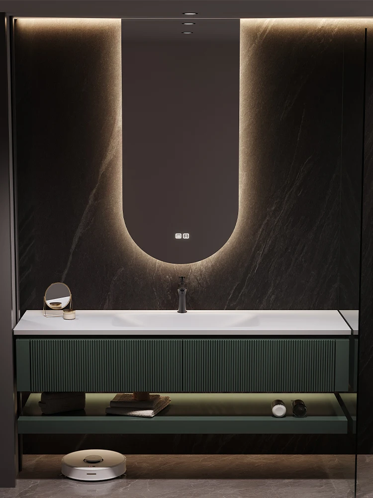 Modern Minimalist Stone Plate Bathroom Cabinet Seamless Ceramic