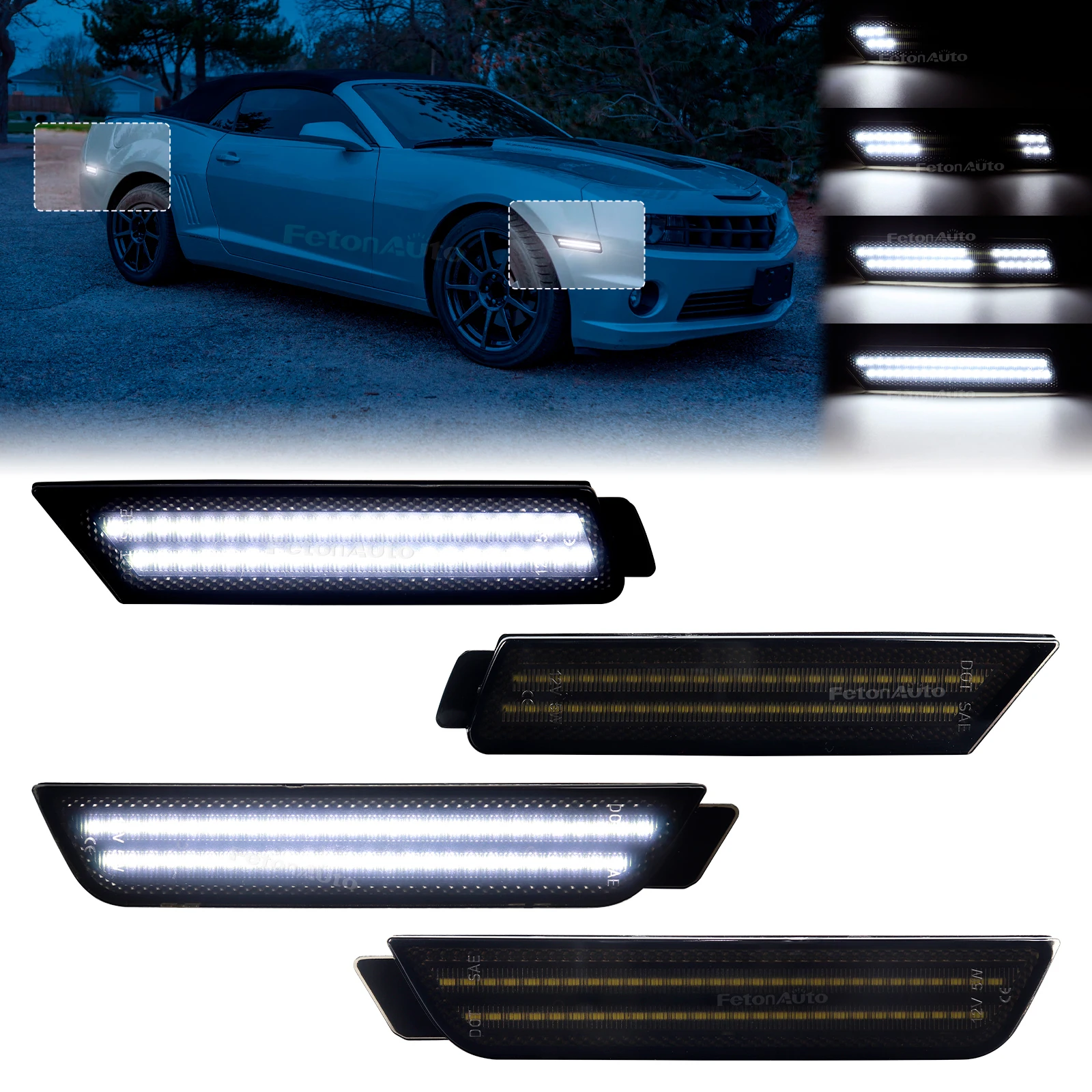 

4pcs Dynamic White Lights Smoked Lens Front Rear Full LED Car Side Marker Light Kit For Chevrolet Camaro 2010-2015