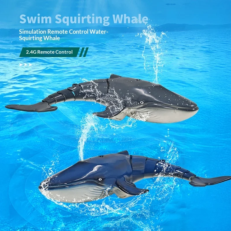 Dellin جديد التحكم عن بعد لعبة سمك الحوت الكهربائية بخاخات المياه محاكاة الحياة البحرية مستشعر الضوء المائي لعب الأطفال
