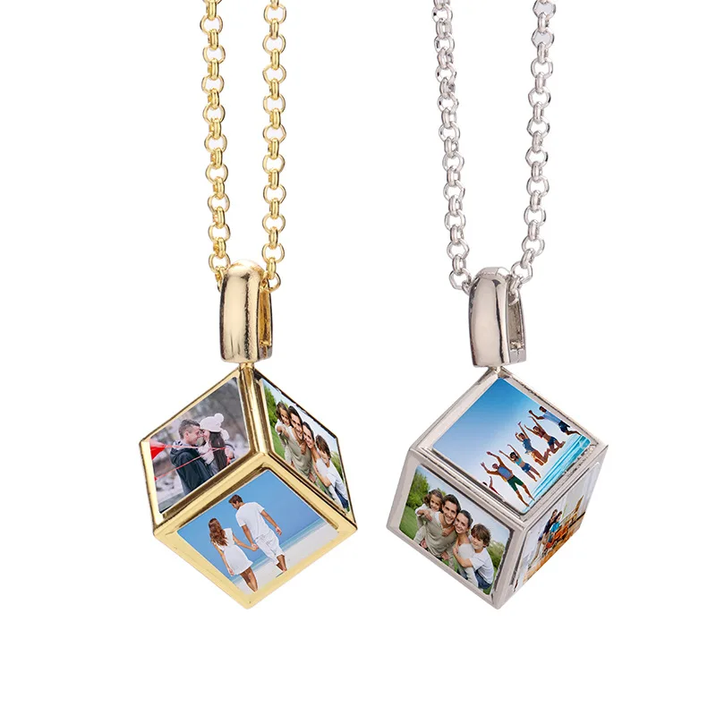 

Custom Hexagonal Dice Pendant Photo Necklace, Custom Picture Jewelry Gift