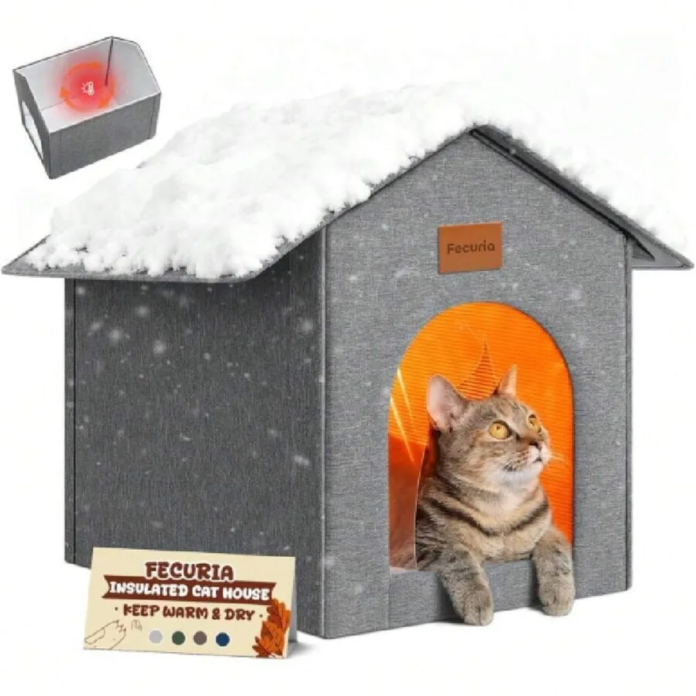 

Outdoor Cat House Weatherproof, Winter Cat Houses For Outdoor Cats With Heated-Foil, Waterproof Stray Cat Shelter