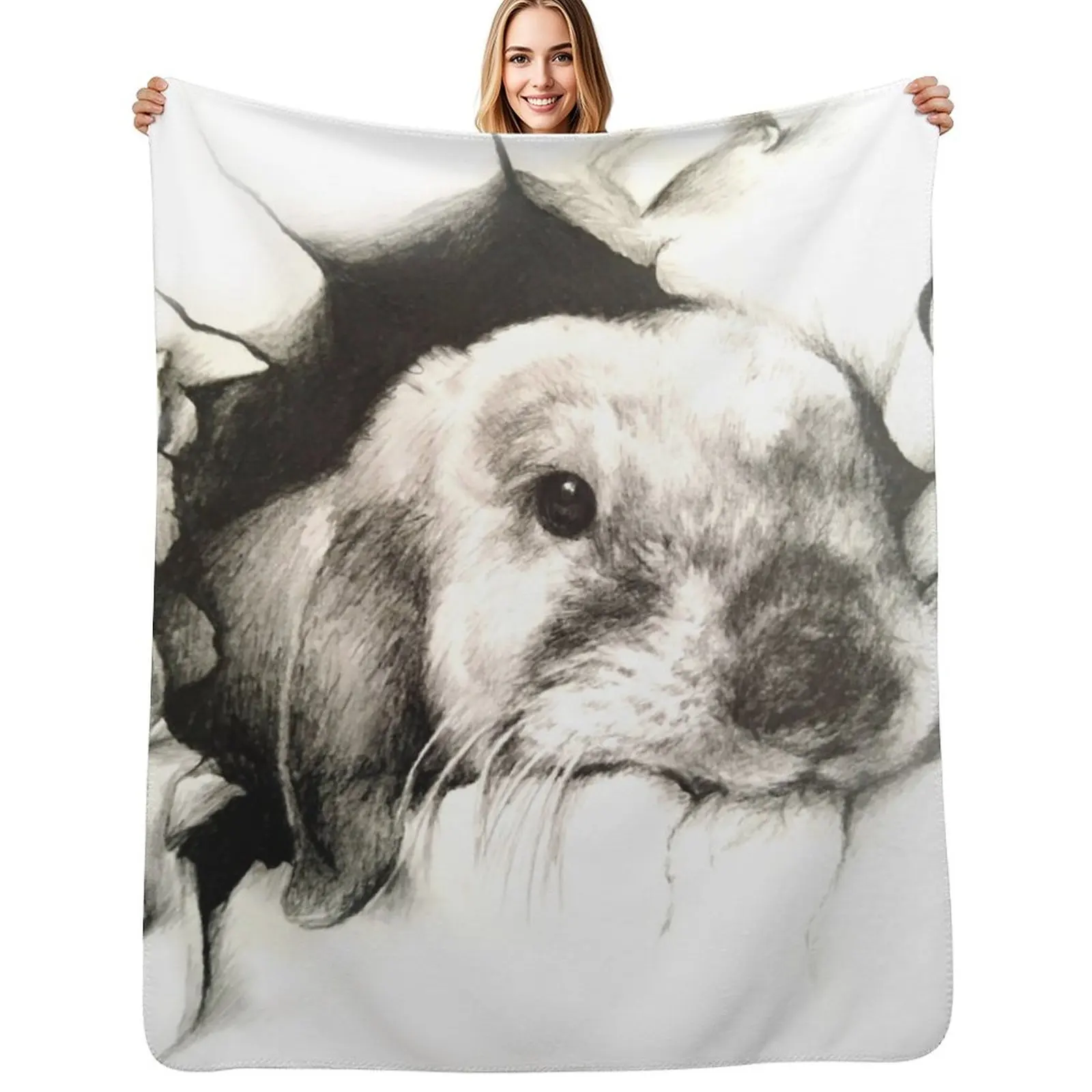 3D rabbit drawing bunny destruction Throw Blanket Bed linens blankets and throws Beach For Baby Hairy Soft Beds Blankets