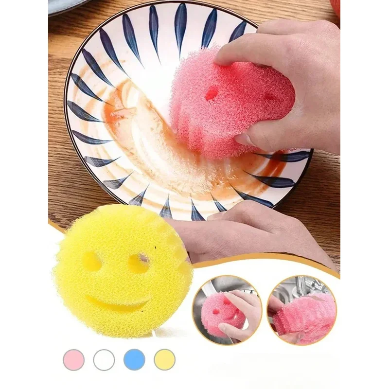 2/4PCS smiling face Dishwashing Sponge Cloth Strong Scouring Pad Kitchen Bathroom Miracle Sponge Stain Odor Resistant Migic Wipe
