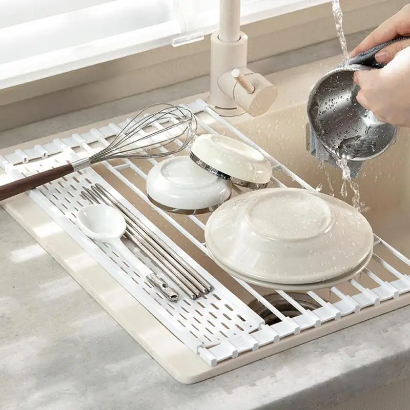 Свернутая сушилка для посуды, универсальный органайзер, складная кухонная раковина, столешница для хранения, роликовые сливные коврики, противоскользящие кухонные коврики