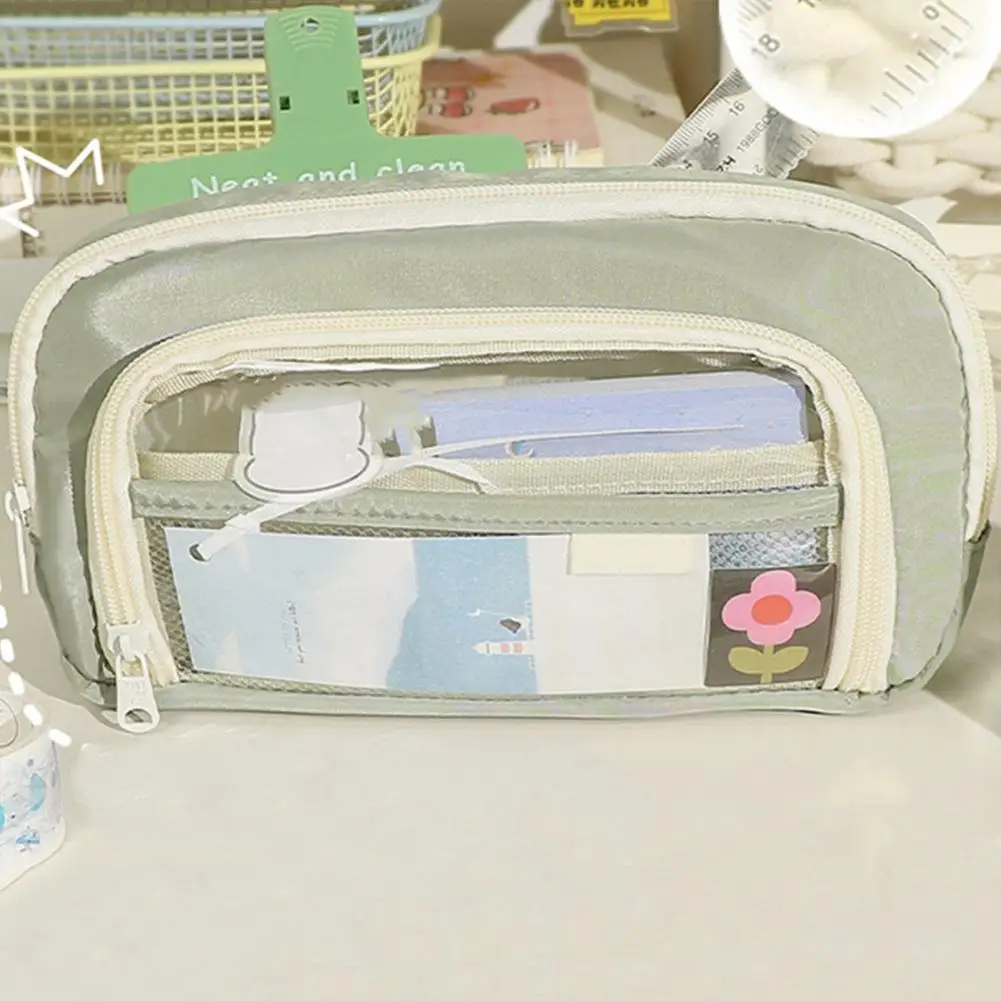 Pen Storage Pouch Window Pencil Bag Multi-pocket Window Pencil Case Capacity Stationery Organizer for Students Boys for School