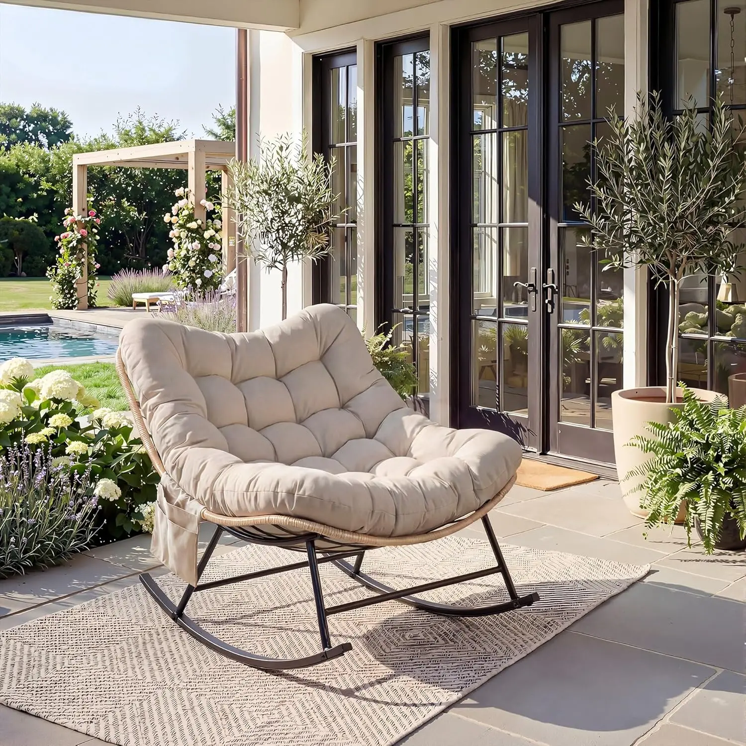 

Garvee Metal Rocking Chair with Thick Cushion, Indoor Outdoor Lounge Chair Waterproof Fabric, Heavy Duty Metal Frame Supports up to 204 kg Patio Garden Living Room