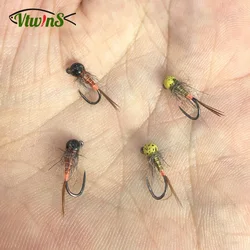Cabezas de tungsteno Ninfa sin púas Vtwins con mosca para trucha