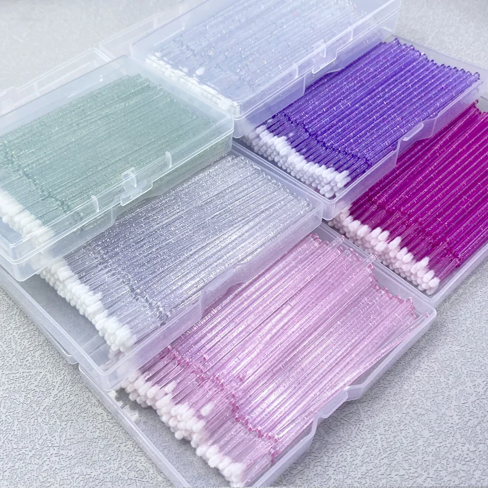 100 szt. Mikro Szczoteczki do Usuwania Sztucznych Rzęs, Opakowanie w Pudełku, Mikro Szczoteczki do Maskary, Aplikatory, Narzędzia do Przedłużania Rzęs, Pędzelki do Makijażu