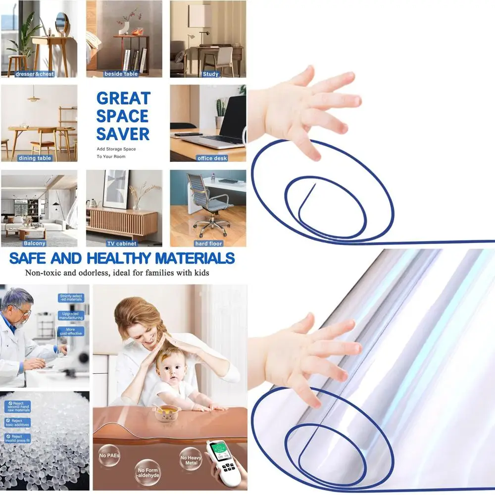 

Clear 1.5mm Thick Vinyl Table Cover Protector for Dining and Writing Desks - Waterproof, Anti-Scratch, Non-Slip, 44x72 Inch