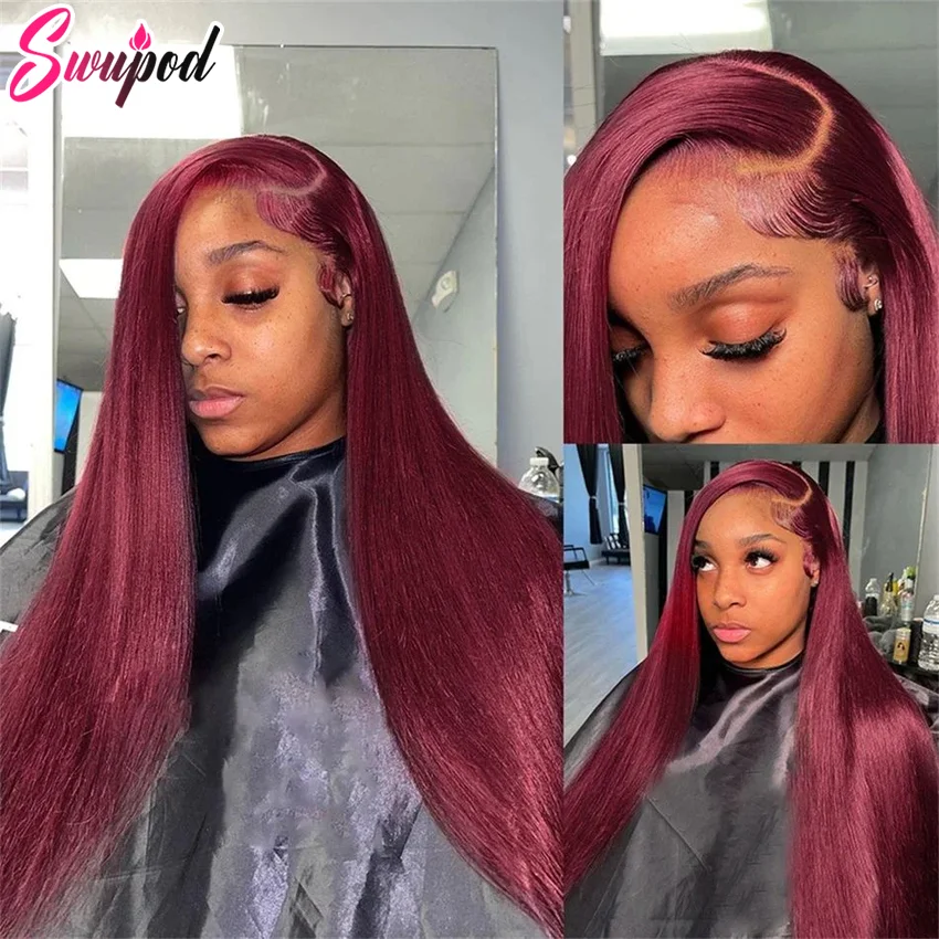 13x6/13x4 Hd Lace Front Human Hair Red Burgundy 99j Brazilian Straight Lace Frontal Wigs For Black Women Pre Plucked Colored