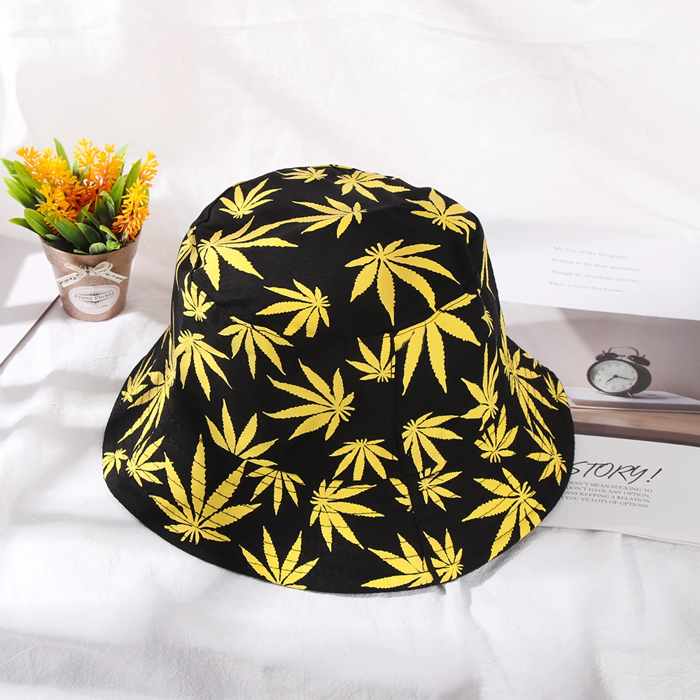 Fashion Hip Hop Cap Women Men Maple Leaf Panama Bucket Hat Trendy Couple Fisherman Caps Flat Top UV Protection Sun Hats