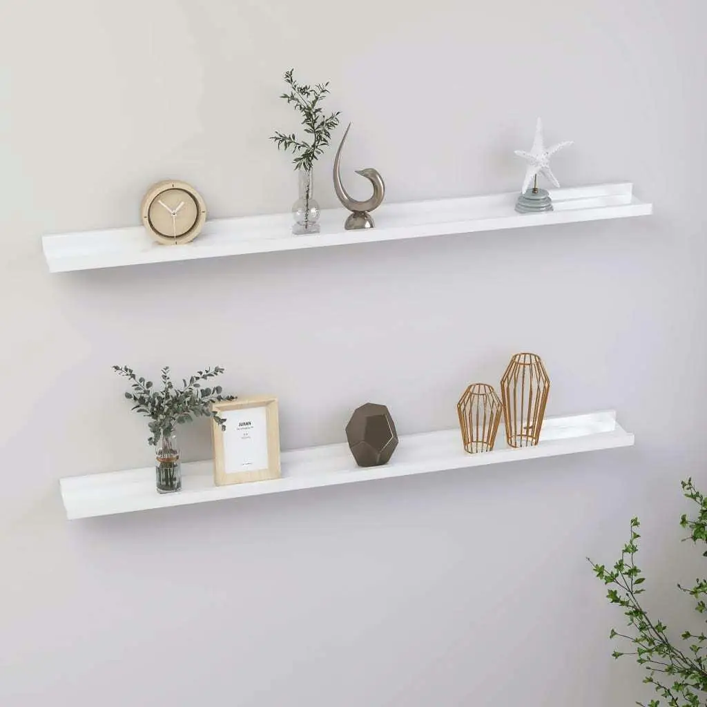 High Gloss White Wall Shelves Set of 2 - 100x9x3 cm Floating Storage for Home Decor