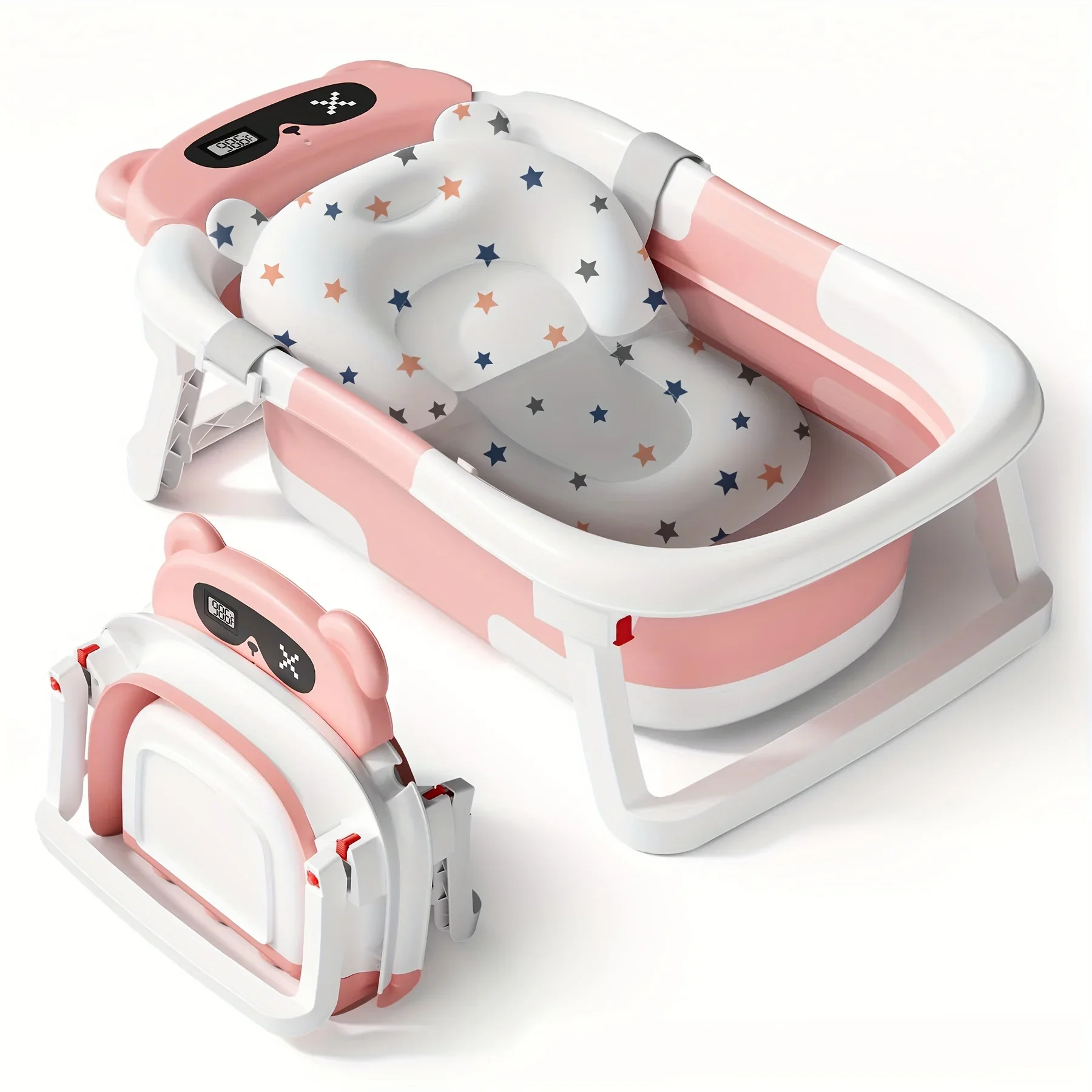 Baby Tub With Soft Cushion And Thermometer Portable Travel Foldable Baby Bathtub With Drain Hole Durable Foldable Baby Bath Tub