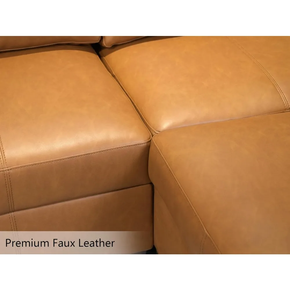 Faux Leather Sectional Sofa Modular Couch with Reversible Chaises, U Shaped Sectional Couch with Storage