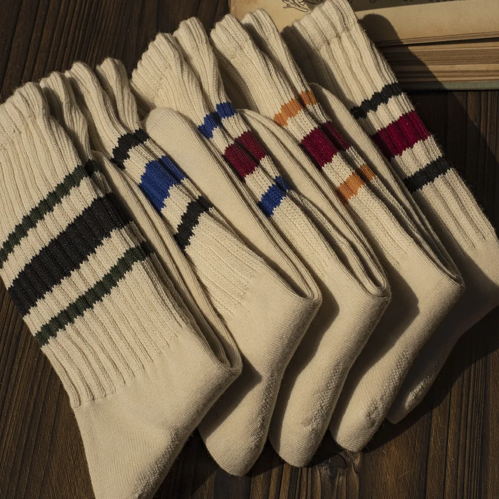 1 paire de chaussettes thermiques en coton mi-mollet de Style japonais rétro américain pour hommes et femmes, ensemble de chaussettes chaudes à poignée, automne et hiver