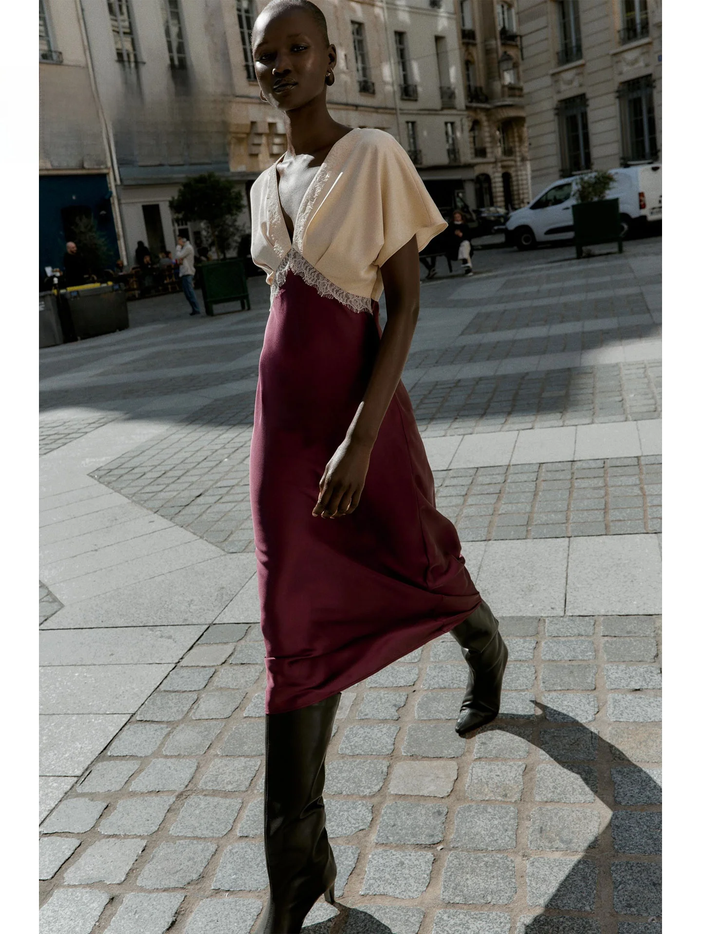 ZAPRHA2025 خريف جديد Sle V-ne الدانتيل الربط الحرير الساتان الملمس ميدي الدكتور عالية الخصر ort Sve Ci تخفيف مناسبة #1