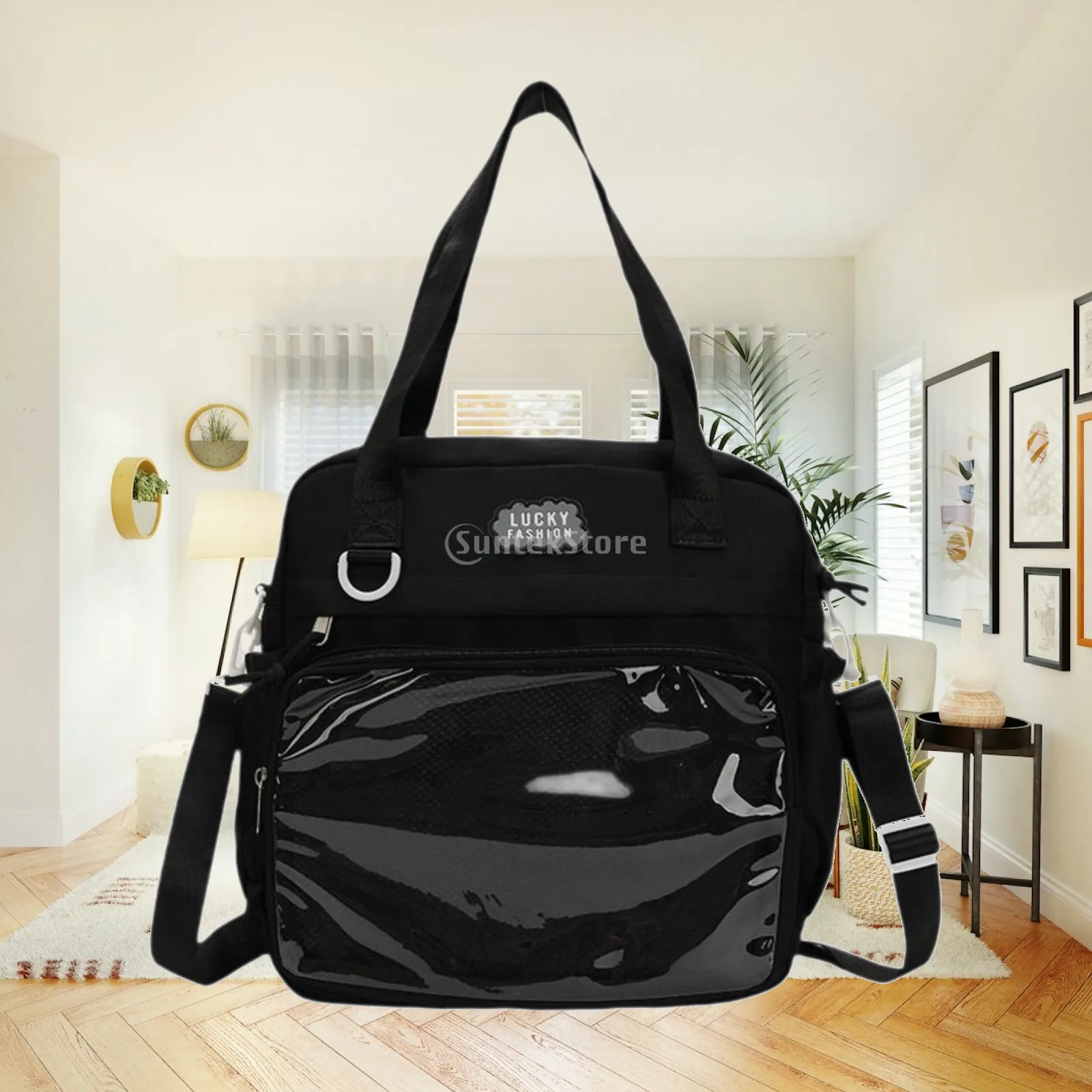 Japanese Style Ita Bag Crossbody for Girls Transparent Front Pocket Storage Case for Badges Pins Casual Shoulder Purse Bag