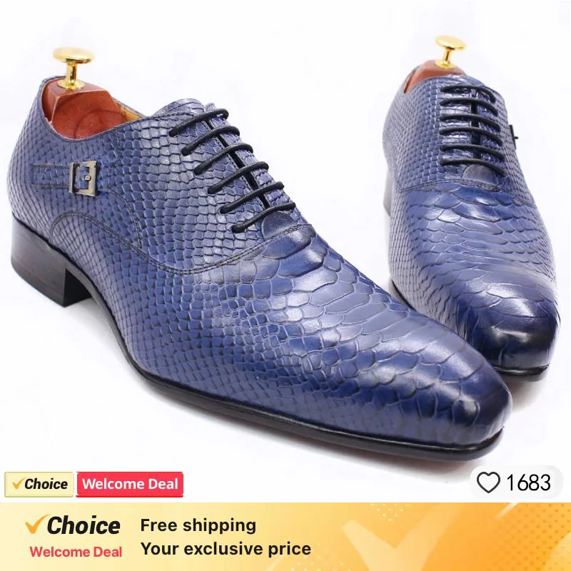 Mens Handmade Leather Dress Shoes Business Crocodile Pattern Oxford Formal Lace-Up Comfortable NonSlip Breathable Office Wedding - Image 4