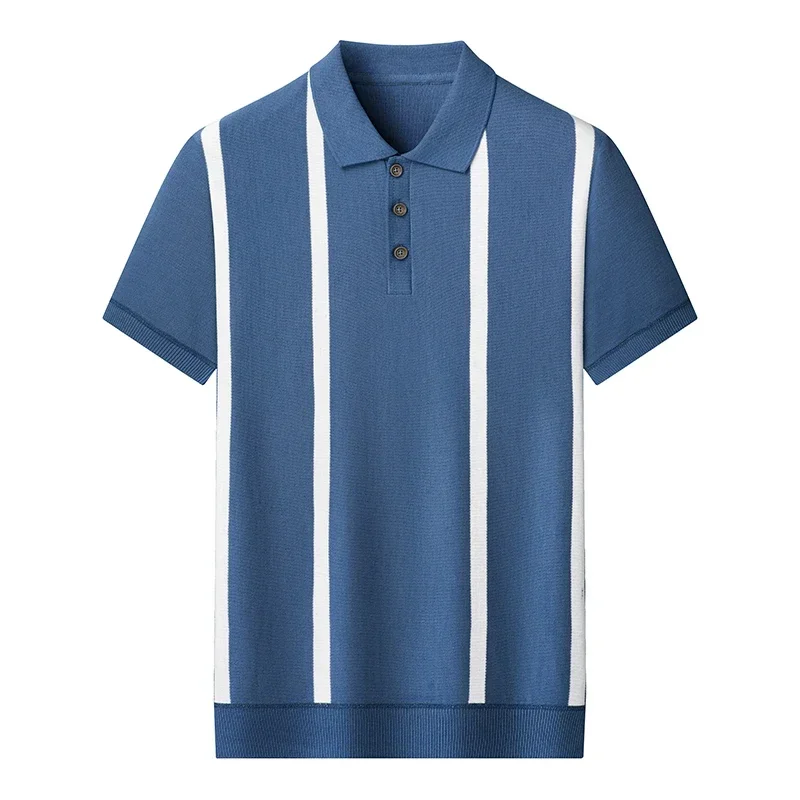 

Men's Stretch Knitted Polo Shirt Short Sleeve Pullover Textured Knitted Shirt Casual Golf Polo T Shirt Summer Pullovers