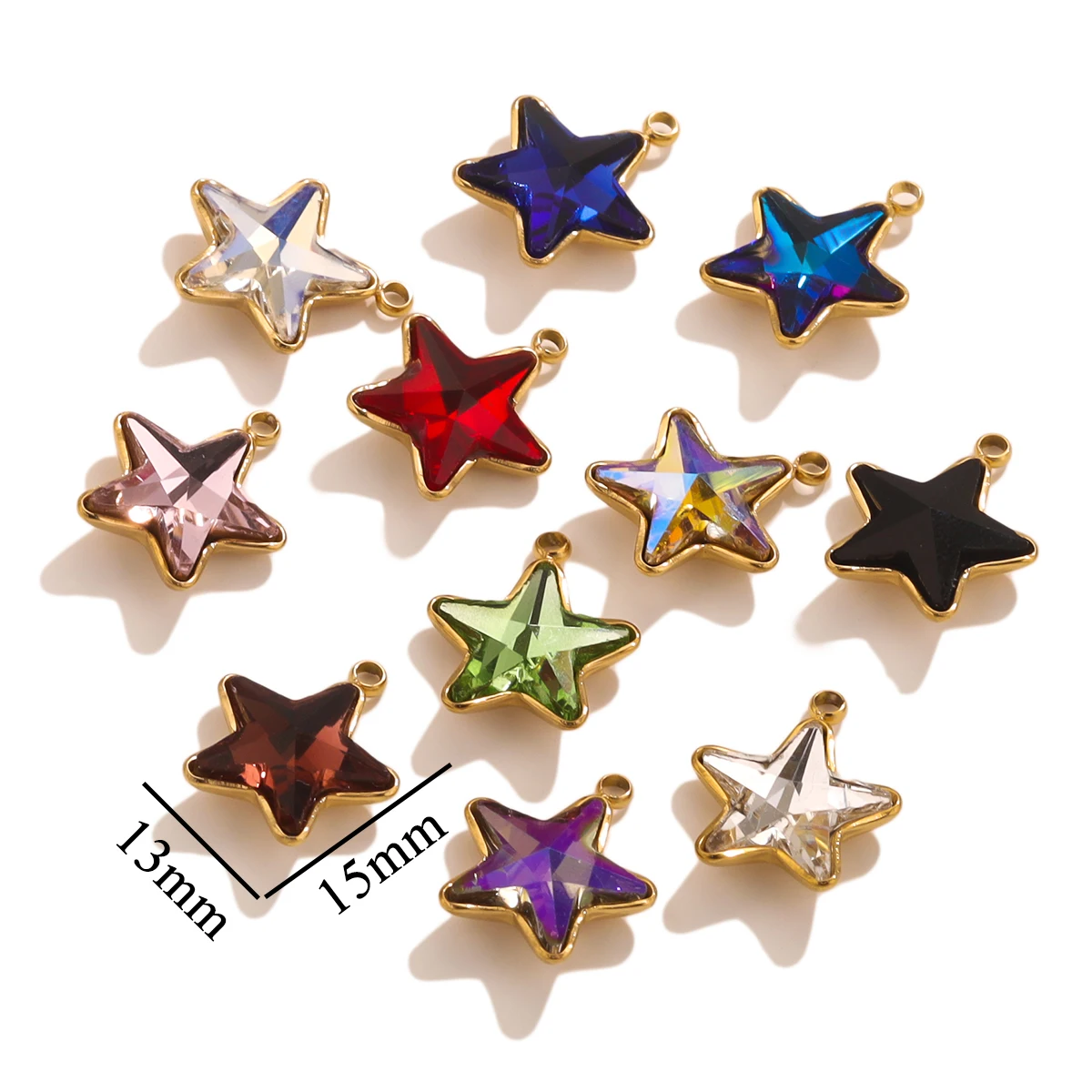 5pcs Stainless Steel PVD Plated Colorful Star Glass Crystal Charms DIY Connection Earrings Necklace Bracelet Jewelry Making