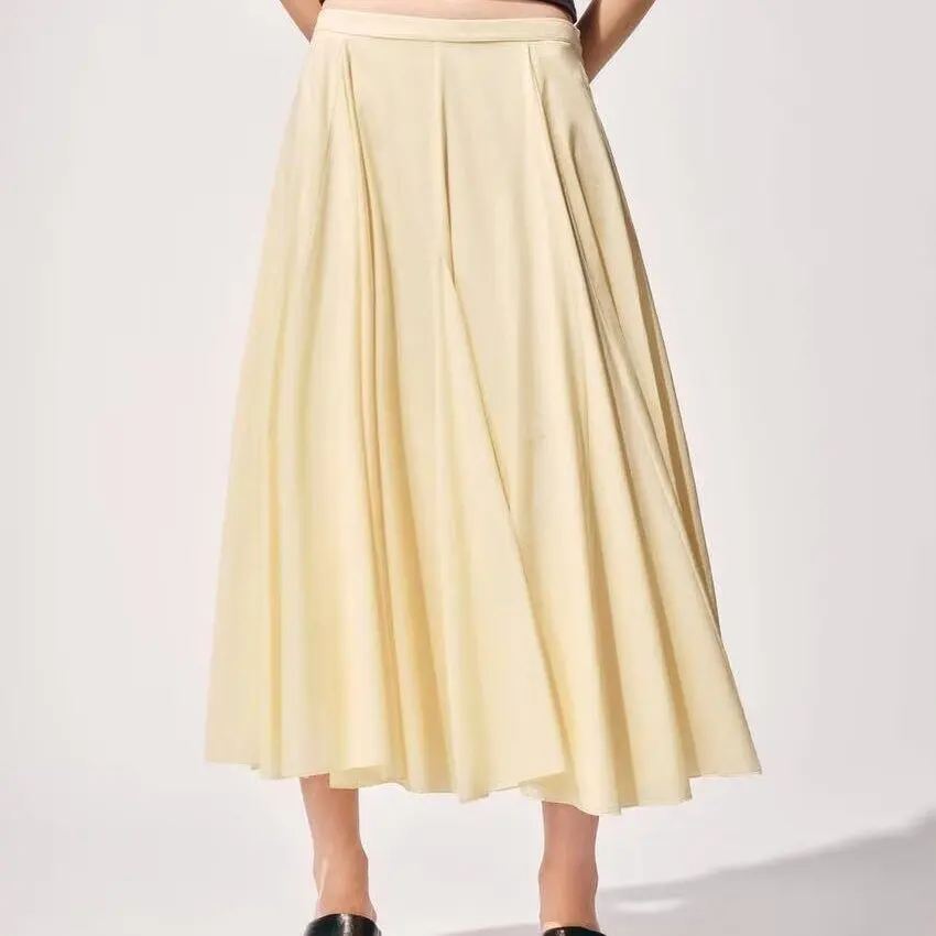트렌디한 레이지 스타일 다용도 패션 코튼 직조 미디 스커트 와이드 헴라인 캐주얼 A라인 스커트 여성 여름용