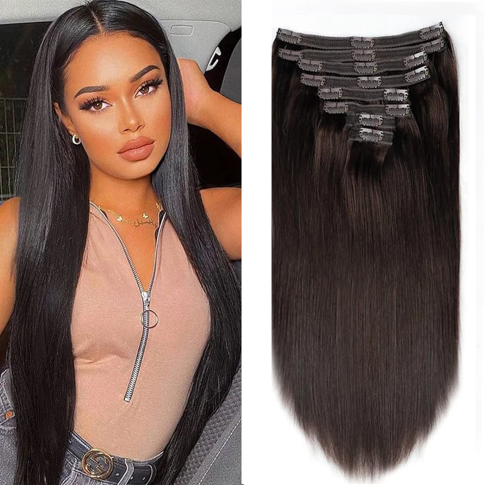 Straight Clip In Hair Extensions Human Hair Brazilian Clip In 8 Pcs/Set Black 4 613 Color Clip Ins 10-26 Inches 120G Remy Hair