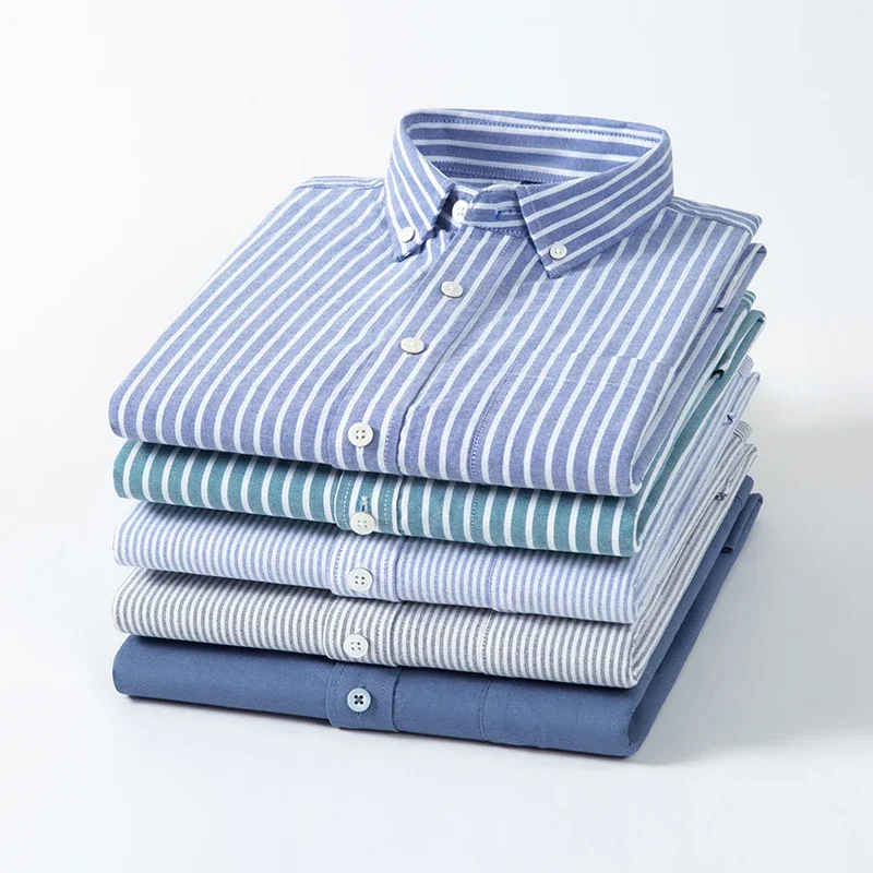 

2025 100% Cotton Oxford Shirts Casual for Business Men Long Sleeve New Autumn Spring Fashion Male Clothing