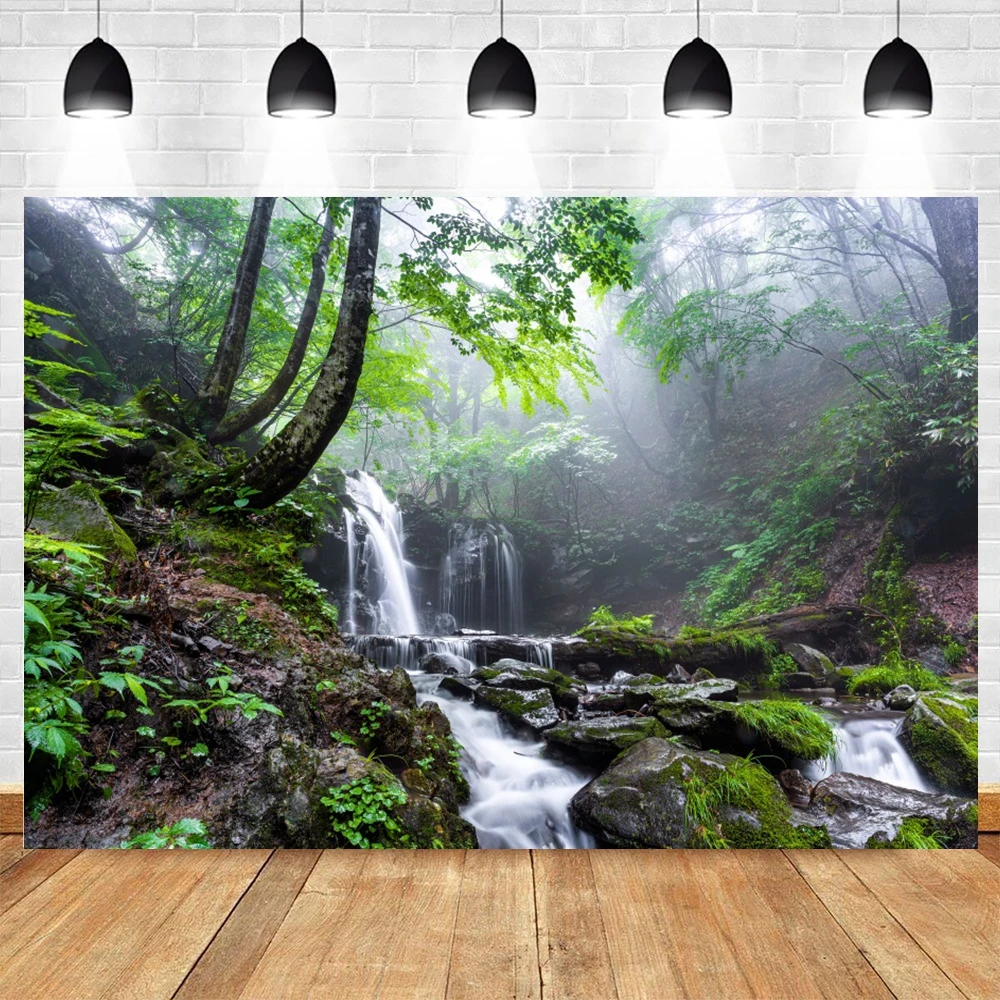 ฉากหลังสำหรับถ่ายภาพน้ำตกภูเขาฤดูใบไม้ผลิฤดูร้อนแม่น้ำทะเลสาบป่าธรรมชาติ