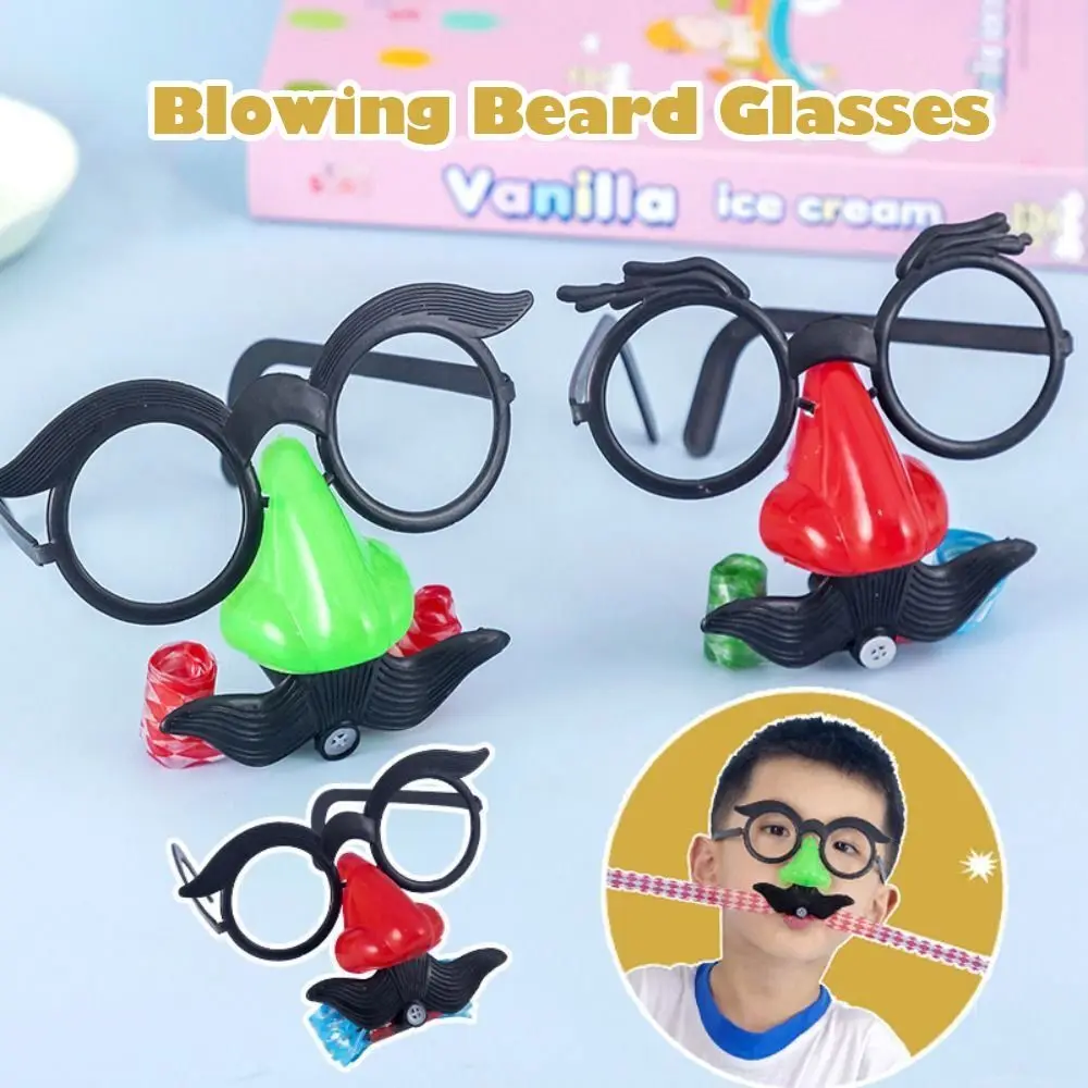 

Portable Plastic Blowing Beard Glasses Funny Toys Detachable Blowing Big Nose Toy Gift Blowing Beard Toy