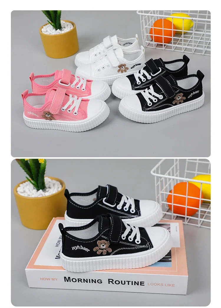 Kinder Segeltuchschuhe Frühling Herbst Weiße Stickerei Cartoon Jungen und Mädchen Einzelschuhe Rosa Weiche rutschfeste Kinder Freizeitschuhe – Detail 9